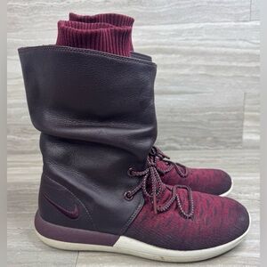 Nike Roche Flyknit Hi Burgundy Sneaker Boot Womens Size 8.5